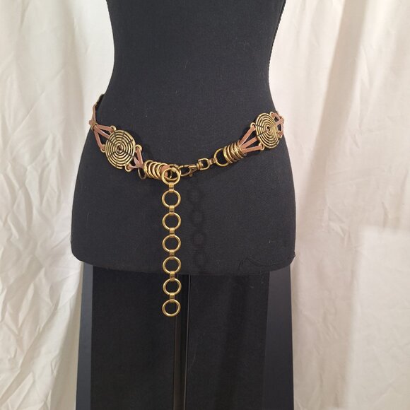 Accessories - Boho Brass Spiral Medallion Leather Belt 46” Adjustable Festival Artsy Statement